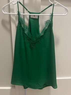 Socialite Green Lace-Trim Satin Camisole
